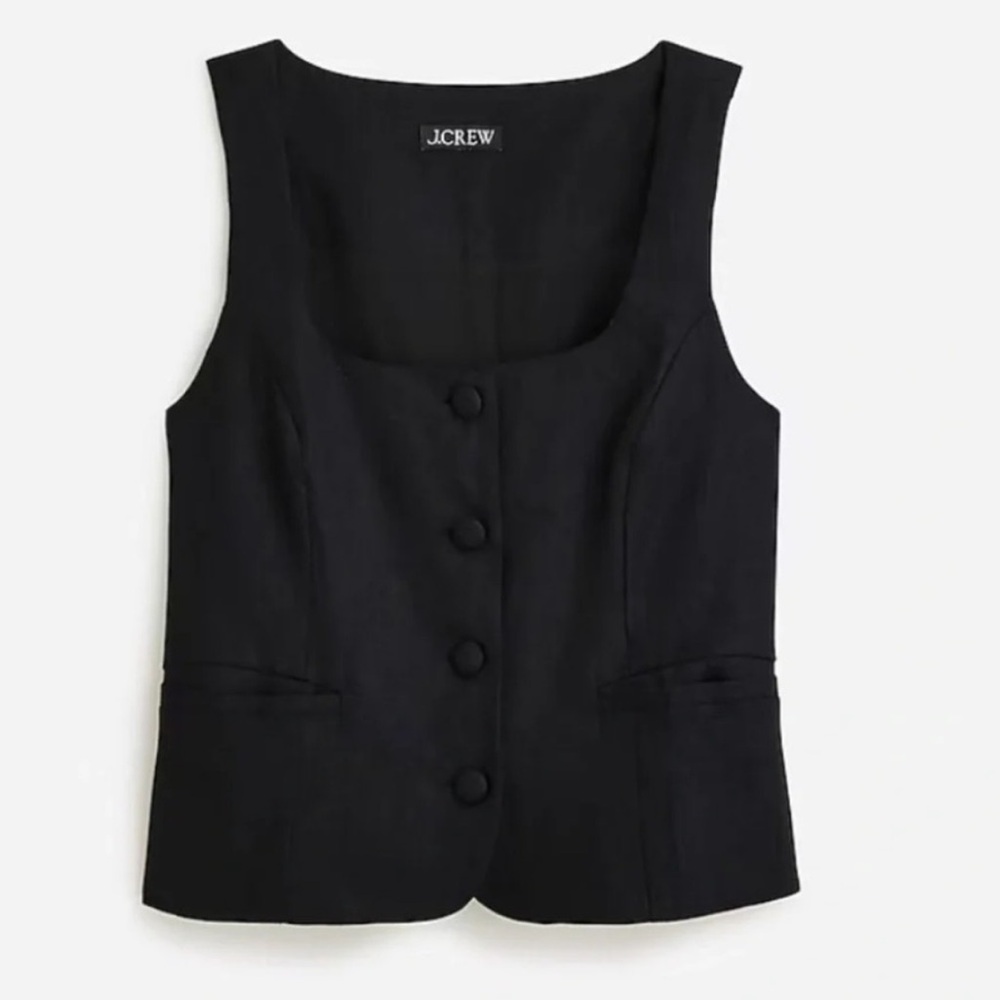 J.Crew Black Linen Button Front Tailored Vest Size 0